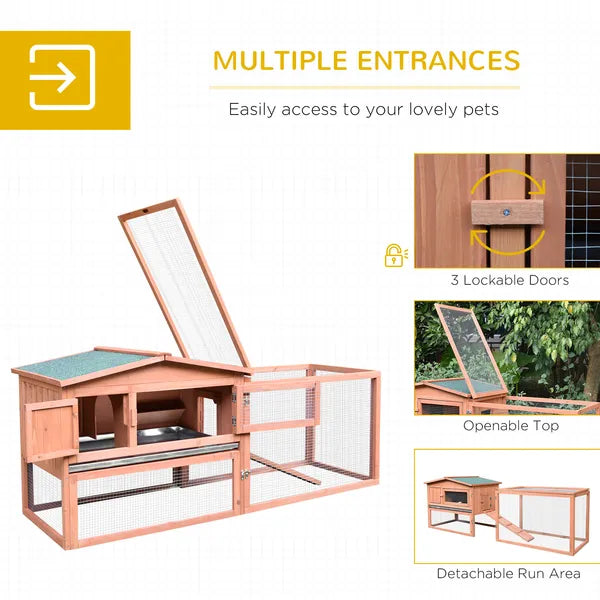 Rabbit Hutch 62 Outdoor Small Animal House with Run Elevated Main House Natural Wood - product image 4