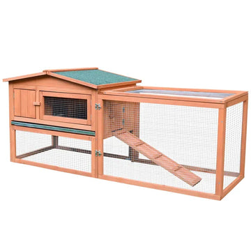 Rabbit Hutch 62 Outdoor Small Animal House with Run Elevated Main House Natural Wood - product image 1