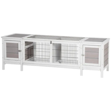 Rabbit Hutch, Bunny Cage, Guinea Pig House with Pull-Out Tray, and Divided Board for Indoor, White - product image 1