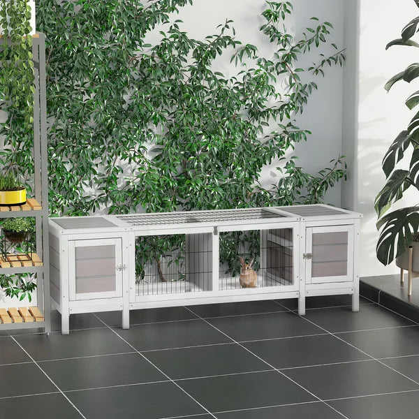 Rabbit Hutch, Bunny Cage, Guinea Pig House with Pull-Out Tray, and Divided Board for Indoor, White - product image 10