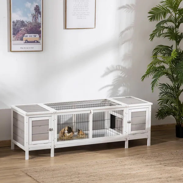 Rabbit Hutch, Bunny Cage, Guinea Pig House with Pull-Out Tray, and Divided Board for Indoor, White - product image 2