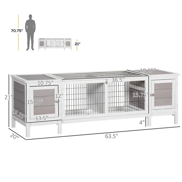Rabbit Hutch, Bunny Cage, Guinea Pig House with Pull-Out Tray, and Divided Board for Indoor, White - product image 3