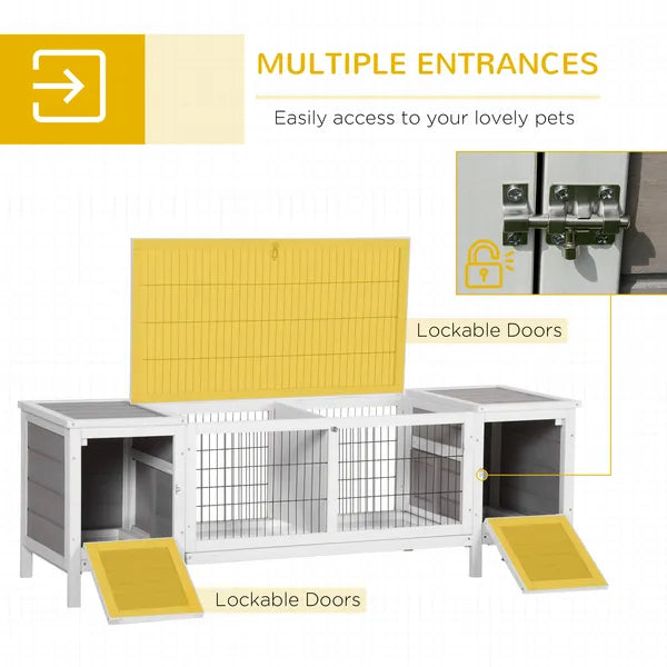 Rabbit Hutch, Bunny Cage, Guinea Pig House with Pull-Out Tray, and Divided Board for Indoor, White - product image 5