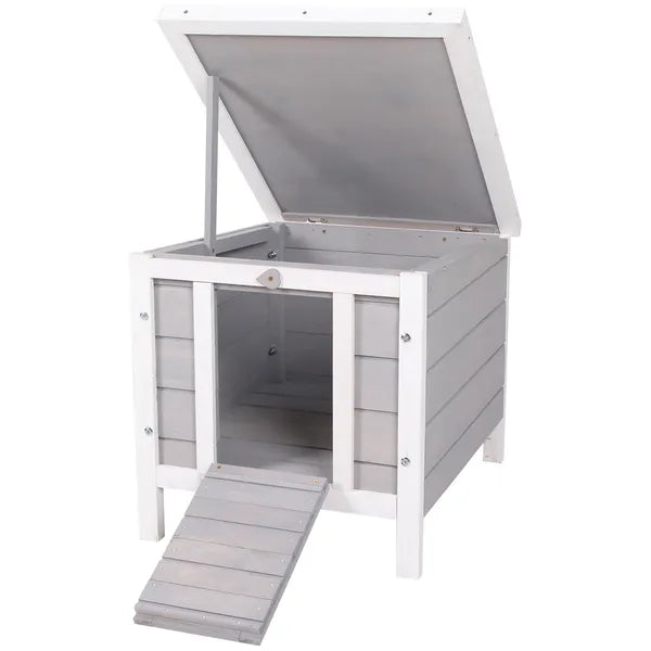 PawHut Rabbit Pen, Outdoor Wooden Rabbit Hutch Bunny Guinea Pig Cage with Waterproof Roof Gray - product image 11