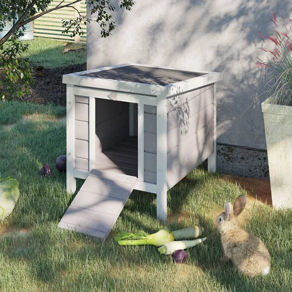 PawHut Rabbit Pen, Outdoor Wooden Rabbit Hutch Bunny Guinea Pig Cage with Waterproof Roof Gray - product image 10