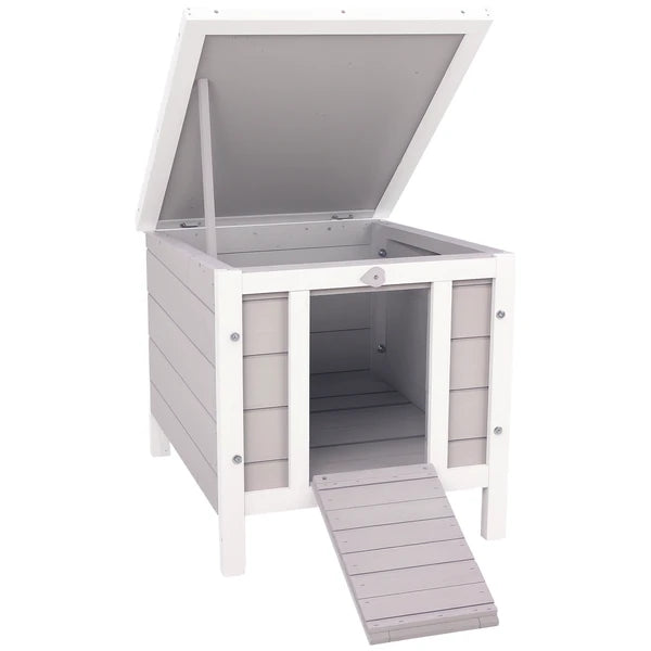 PawHut Rabbit Pen, Outdoor Wooden Rabbit Hutch Bunny Guinea Pig Cage with Waterproof Roof Gray - product image 1