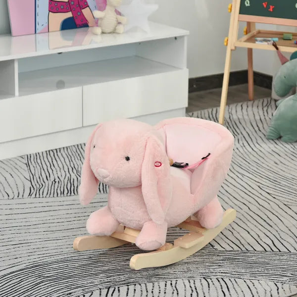 Rabbit Rocking Horse, Soft Plush Fabric and Wooden Base, Sound Feature, Cozy Ride-On Toy for Toddlers, Pink - product image 10