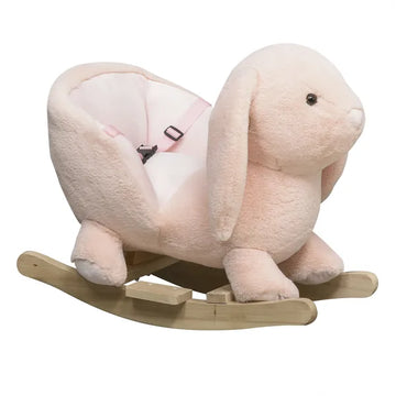 Rabbit Rocking Horse, Soft Plush Fabric and Wooden Base, Sound Feature, Cozy Ride-On Toy for Toddlers, Pink - product image 1