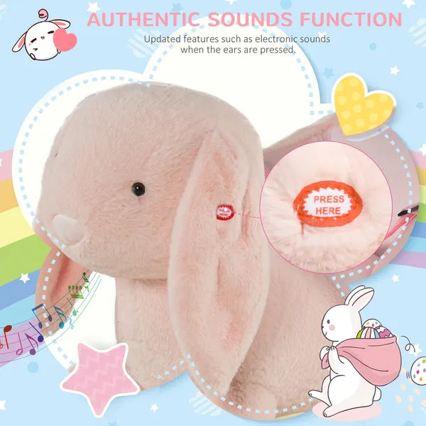 Rabbit Rocking Horse, Soft Plush Fabric and Wooden Base, Sound Feature, Cozy Ride-On Toy for Toddlers, Pink - product image 5