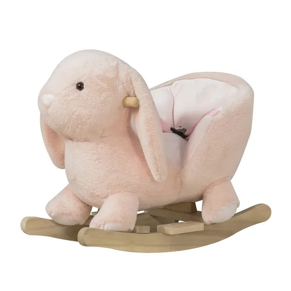 Rabbit Rocking Horse, Soft Plush Fabric and Wooden Base, Sound Feature, Cozy Ride-On Toy for Toddlers, Pink - product image 11