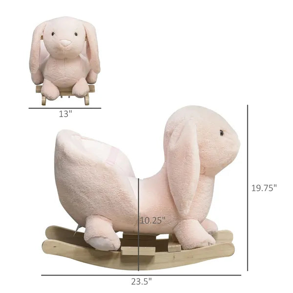 Rabbit Rocking Horse, Soft Plush Fabric and Wooden Base, Sound Feature, Cozy Ride-On Toy for Toddlers, Pink - product image 3