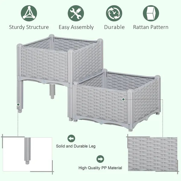 Outsunny Raised Garden Bed 2-Piece Gray with Legs Self-Watering for Growing Herbs Vegetables - product image 4