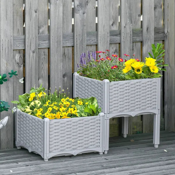 Outsunny Raised Garden Bed 2-Piece Gray with Legs Self-Watering for Growing Herbs Vegetables - product image 10