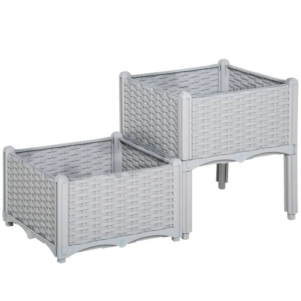 Outsunny Raised Garden Bed 2-Piece Gray with Legs Self-Watering for Growing Herbs Vegetables - product image 1