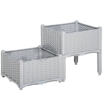 Outsunny Raised Garden Bed 2-Piece Gray with Legs Self-Watering for Growing Herbs Vegetables - product image 1