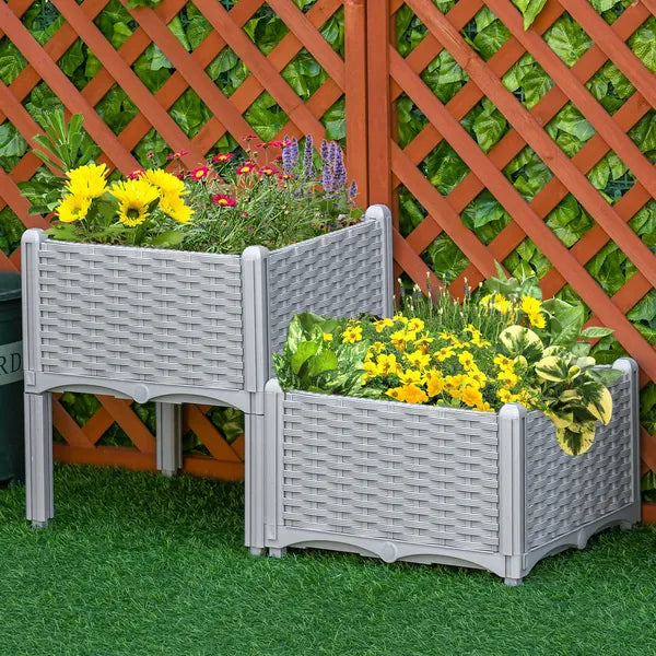Outsunny Raised Garden Bed 2-Piece Gray with Legs Self-Watering for Growing Herbs Vegetables - product image 2