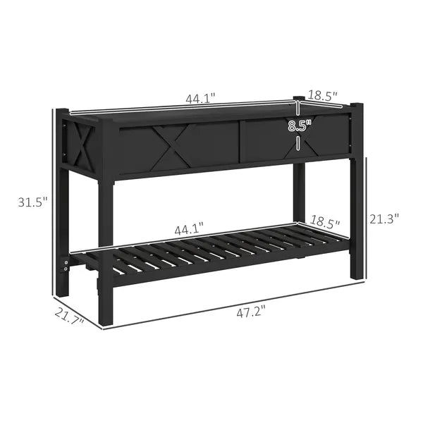 Outsunny Raised Garden Bed, 47 x 22 x 31.5in Elevated Wood Planter Box with Storage Shelf, Drainage Holes and Liner, Black - product image 3