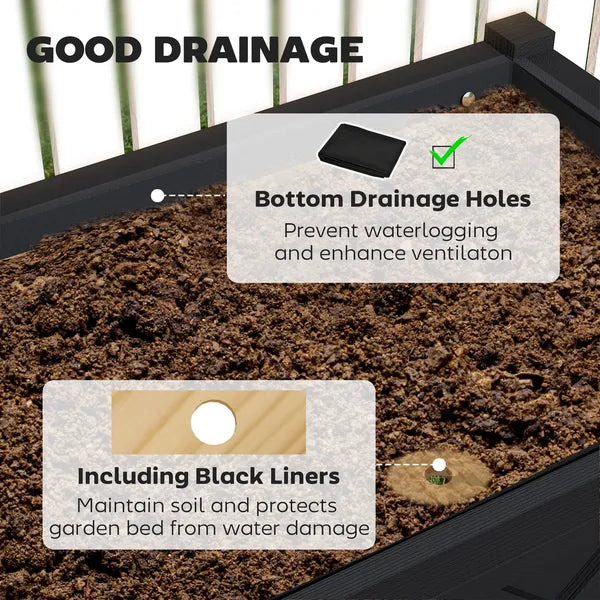 Outsunny Raised Garden Bed, 47 x 22 x 31.5in Elevated Wood Planter Box with Storage Shelf, Drainage Holes and Liner, Black - product image 5