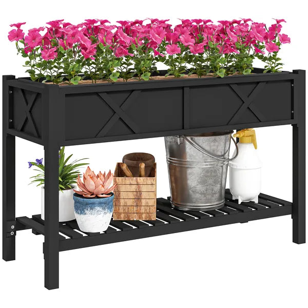Outsunny Raised Garden Bed, 47 x 22 x 31.5in Elevated Wood Planter Box with Storage Shelf, Drainage Holes and Liner, Black - product image 11