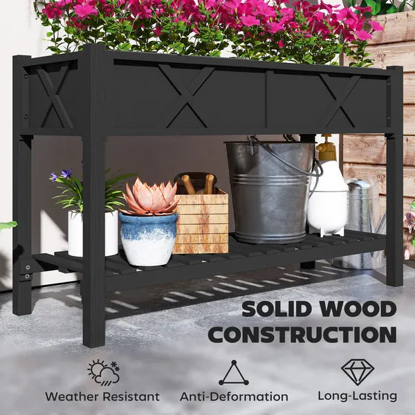 Outsunny Raised Garden Bed, 47 x 22 x 31.5in Elevated Wood Planter Box with Storage Shelf, Drainage Holes and Liner, Black - product image 7