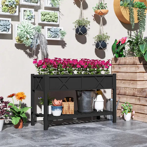 Outsunny Raised Garden Bed, 47 x 22 x 31.5in Elevated Wood Planter Box with Storage Shelf, Drainage Holes and Liner, Black - product image 10