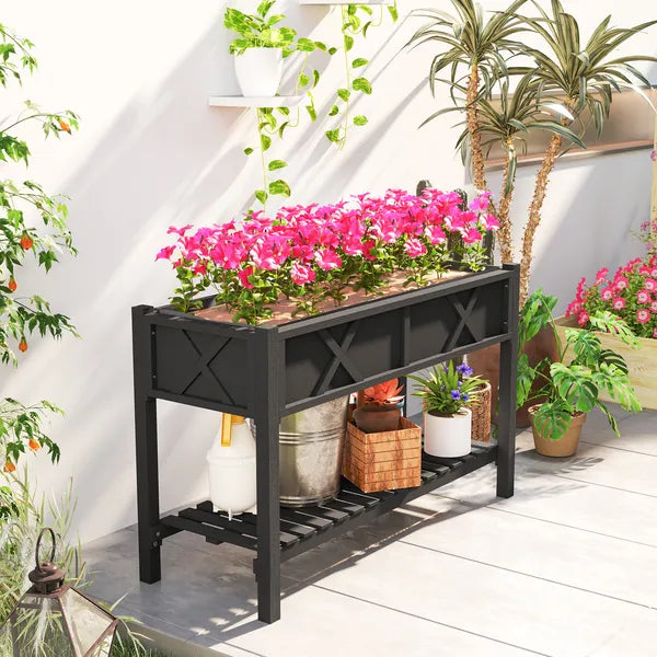 Outsunny Raised Garden Bed, 47 x 22 x 31.5in Elevated Wood Planter Box with Storage Shelf, Drainage Holes and Liner, Black - product image 8