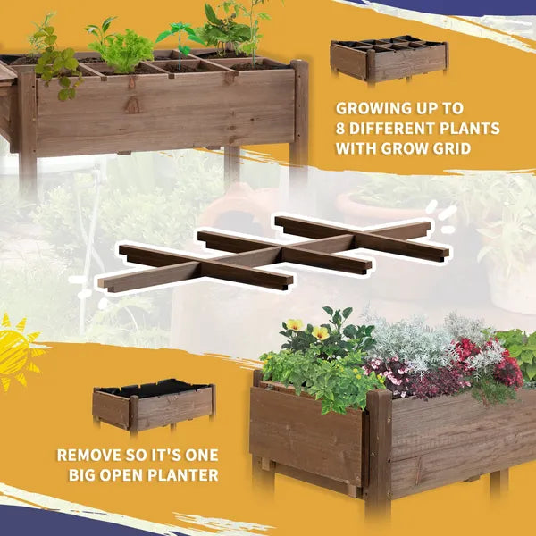 Outsunny Raised Garden Bed 49x21x34 with Grow Grids and Storage Shelf on Wheels Brown - product image 4