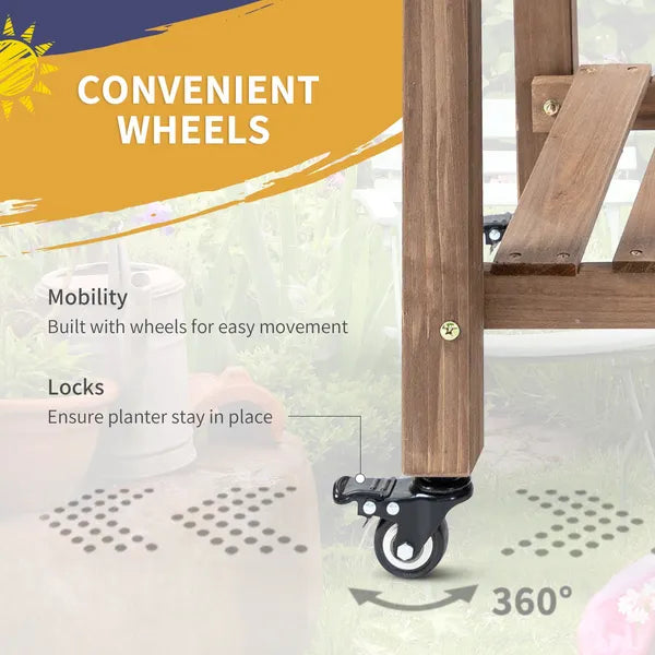 Outsunny Raised Garden Bed 49x21x34 with Grow Grids and Storage Shelf on Wheels Brown - product image 5