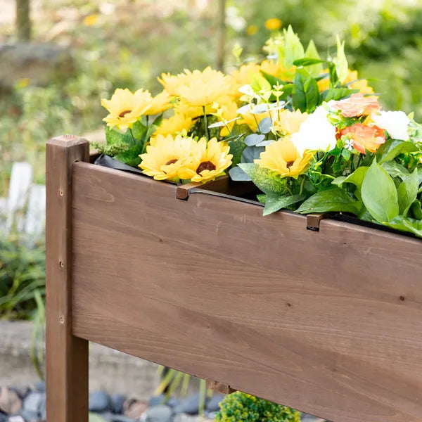 Outsunny Raised Garden Bed 49x21x34 with Grow Grids and Storage Shelf on Wheels Brown - product image 8