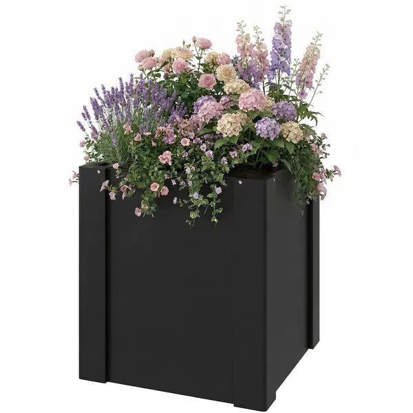 Outsunny Raised Garden Bed Galvanized Planter Box Outdoor with Gloves for Gardening Vegetables, Flower, Herb, 1.4 x 1.4 x 1.5 Ft, Black - product image 1