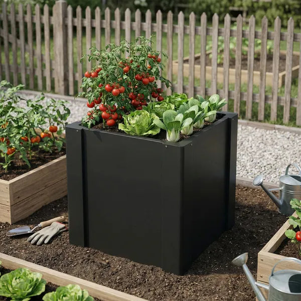 Outsunny Raised Garden Bed Galvanized Planter Box Outdoor with Gloves for Gardening Vegetables, Flower, Herb, 1.4 x 1.4 x 1.5 Ft, Black - product image 2