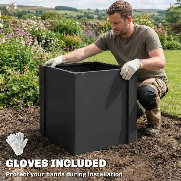 Outsunny Raised Garden Bed Galvanized Planter Box Outdoor with Gloves for Gardening Vegetables, Flower, Herb, 1.4 x 1.4 x 1.5 Ft, Black - product image 7