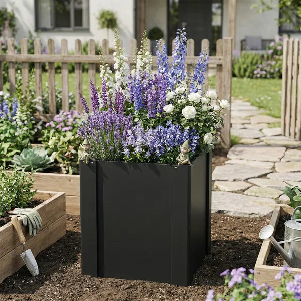 Outsunny Raised Garden Bed Galvanized Planter Box Outdoor with Gloves for Gardening Vegetables, Flower, Herb, 1.4 x 1.4 x 1.5 Ft, Black - product image 8