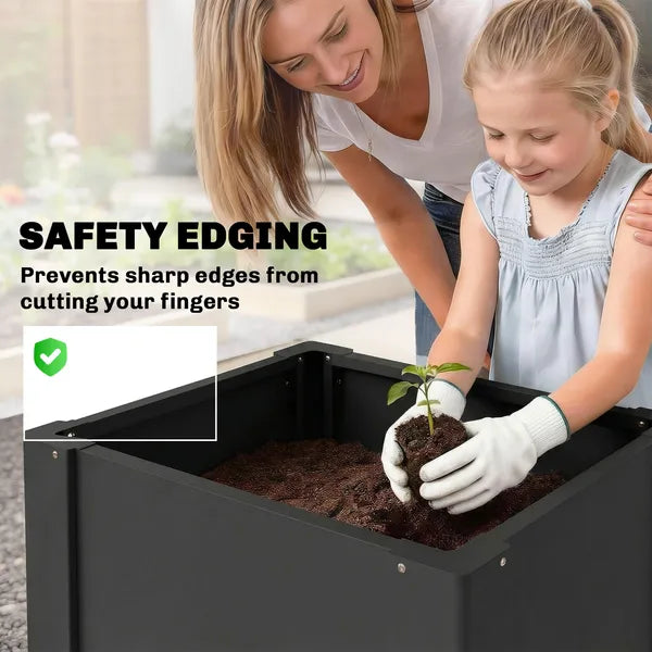 Outsunny Raised Garden Bed Galvanized Planter Box Outdoor with Gloves for Gardening Vegetables, Flower, Herb, 1.4 x 1.4 x 1.5 Ft, Black - product image 6