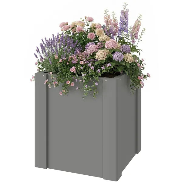 Outsunny Raised Garden Bed Galvanized Planter Box Outdoor with Gloves for Gardening Vegetables, Flower, Herb, 1.4 x 1.4 x 1.5 ft, Gray - product image 1