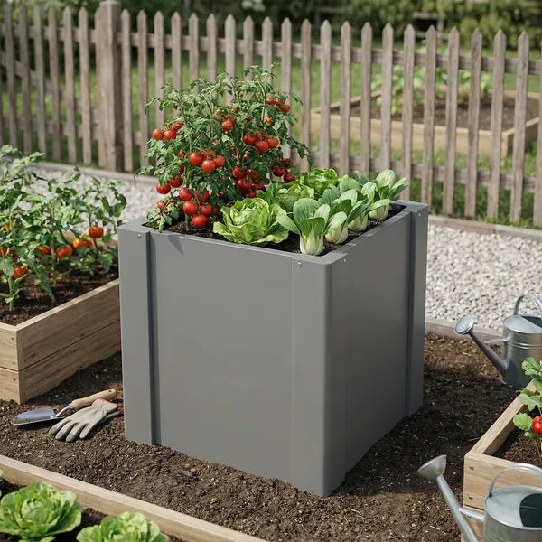 Outsunny Raised Garden Bed Galvanized Planter Box Outdoor with Gloves for Gardening Vegetables, Flower, Herb, 1.4 x 1.4 x 1.5 ft, Gray - product image 2