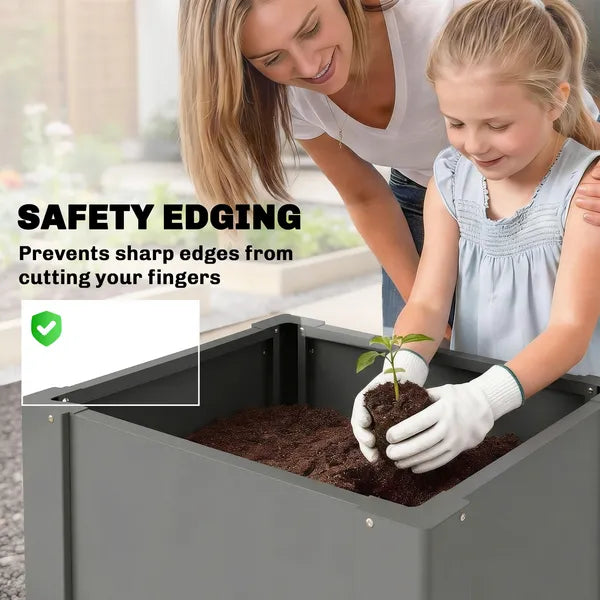 Outsunny Raised Garden Bed Galvanized Planter Box Outdoor with Gloves for Gardening Vegetables, Flower, Herb, 1.4 x 1.4 x 1.5 ft, Gray - product image 6