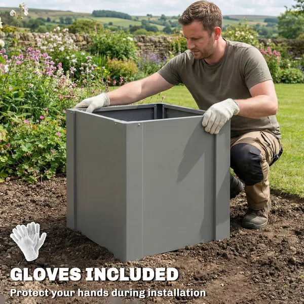 Outsunny Raised Garden Bed Galvanized Planter Box Outdoor with Gloves for Gardening Vegetables, Flower, Herb, 1.4 x 1.4 x 1.5 ft, Gray - product image 7