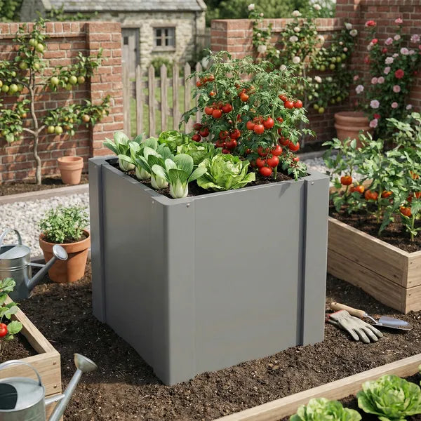 Outsunny Raised Garden Bed Galvanized Planter Box Outdoor with Gloves for Gardening Vegetables, Flower, Herb, 1.4 x 1.4 x 1.5 ft, Gray - product image 9