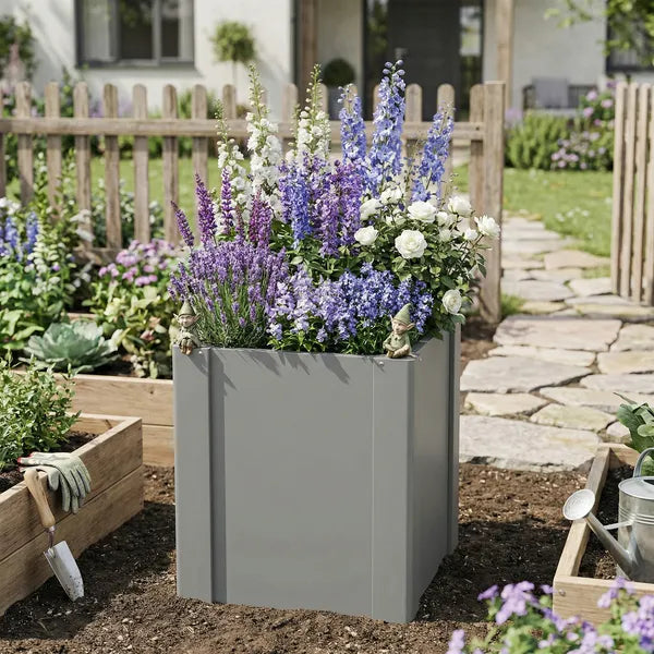 Outsunny Raised Garden Bed Galvanized Planter Box Outdoor with Gloves for Gardening Vegetables, Flower, Herb, 1.4 x 1.4 x 1.5 ft, Gray - product image 8