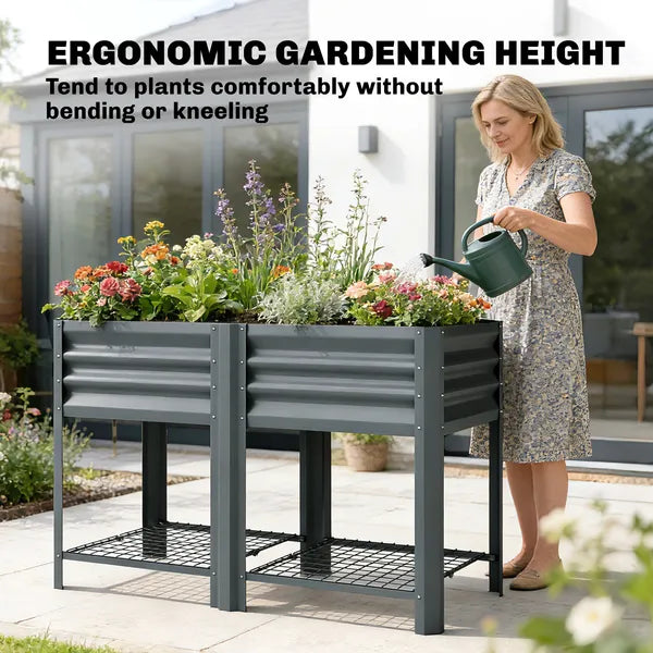Outsunny Raised Garden Bed Galvanized Steel, Elevated Planter Box with Storage Shelf, Bed Liner, 31.5 Inch High, Dark Gray - product image 6