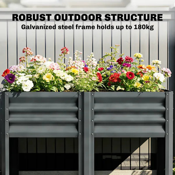 Outsunny Raised Garden Bed Galvanized Steel, Elevated Planter Box with Storage Shelf, Bed Liner, 31.5 Inch High, Dark Gray - product image 5