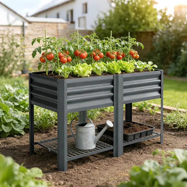 Outsunny Raised Garden Bed Galvanized Steel, Elevated Planter Box with Storage Shelf, Bed Liner, 31.5 Inch High, Dark Gray - product image 10
