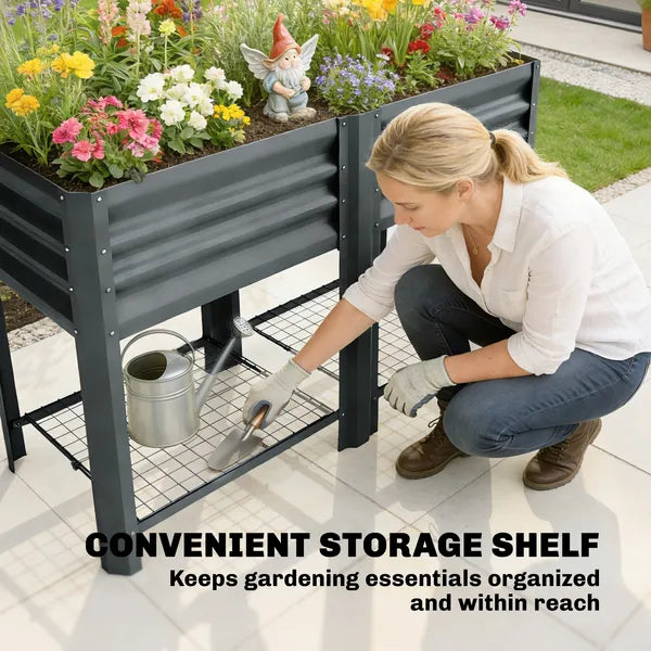 Outsunny Raised Garden Bed Galvanized Steel, Elevated Planter Box with Storage Shelf, Bed Liner, 31.5 Inch High, Dark Gray - product image 7