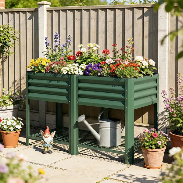 Outsunny Raised Garden Bed Galvanized Steel, Elevated Planter Box with Storage Shelf, Bed Liner, 31.5 Inch High, Green - product image 2