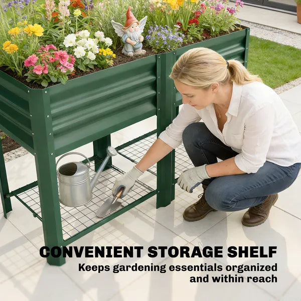 Outsunny Raised Garden Bed Galvanized Steel, Elevated Planter Box with Storage Shelf, Bed Liner, 31.5 Inch High, Green - product image 7