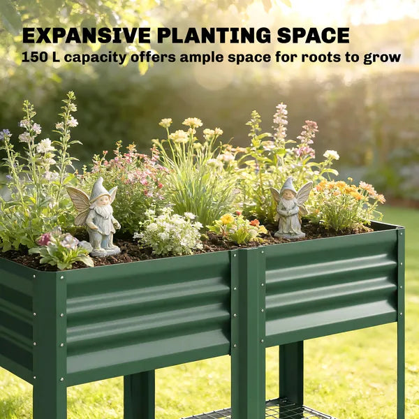 Outsunny Raised Garden Bed Galvanized Steel, Elevated Planter Box with Storage Shelf, Bed Liner, 31.5 Inch High, Green - product image 4