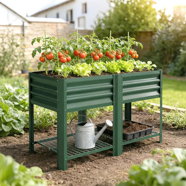 Outsunny Raised Garden Bed Galvanized Steel, Elevated Planter Box with Storage Shelf, Bed Liner, 31.5 Inch High, Green - product image 10