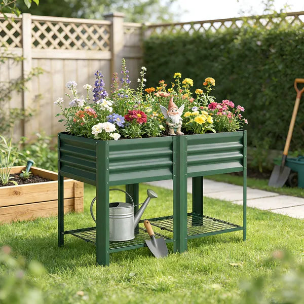 Outsunny Raised Garden Bed Galvanized Steel, Elevated Planter Box with Storage Shelf, Bed Liner, 31.5 Inch High, Green - product image 9