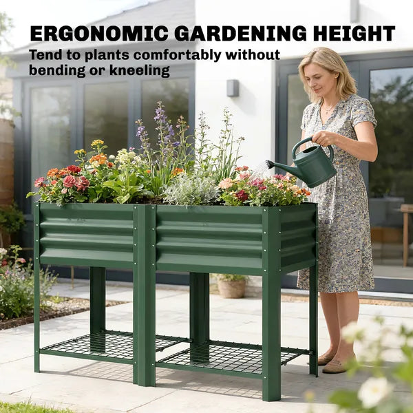 Outsunny Raised Garden Bed Galvanized Steel, Elevated Planter Box with Storage Shelf, Bed Liner, 31.5 Inch High, Green - product image 6
